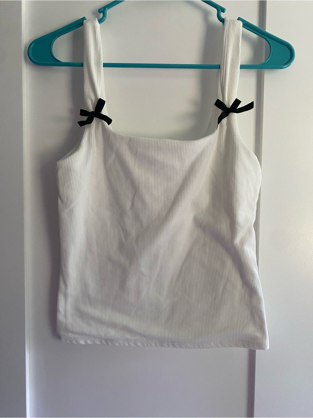 gaze White Ribbed Tank with Black Bow Straps
